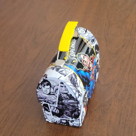 Superman Man of Steel Mini Lunch Box Tin Box DC Comics Yellow Handle - Picture 4 of 6